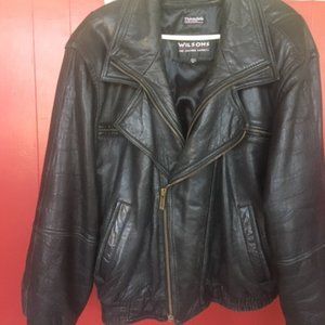 Men's Black Leather Jacket - Wilson size XL